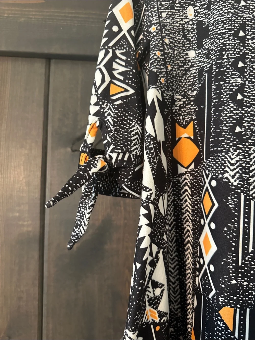 Girls' Black & Orange Geo Print Tie-Sleeve Formal Dress